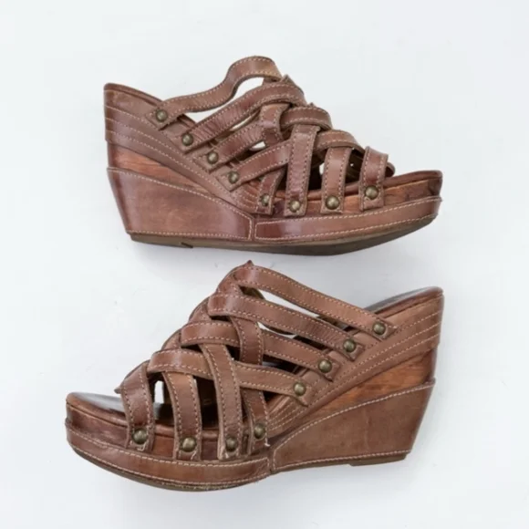 SOLD Bed Stu Gina Tan Rustic Genuine Leather Slides Heels Sandals Platforms 11 - Picture 4 of 9